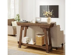 Mesa de console de 105 cm com armazenamento, 2 níveis em madeira, com prateleira, gaveta estreita, mesa para trás do sofá para sala de estar, marrom rústico