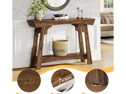 Mesa de console de 105 cm com armazenamento, 2 níveis em madeira, com prateleira, gaveta estreita, mesa para trás do sofá para sala de estar, marrom rústico