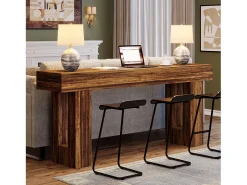 Mesa de console de 160 cm de comprimento, mesa de sofá retangular de madeira para atrás do sofá, estilo fazenda
