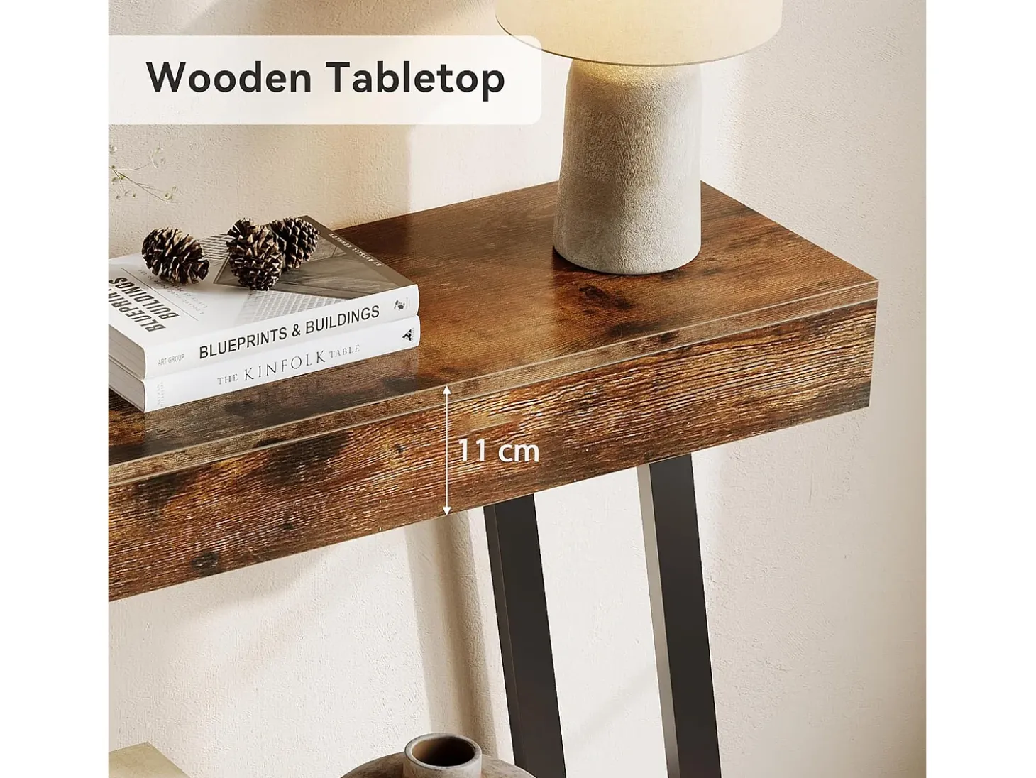 Mesa de Console de 103cm com Quadro Metálico Geométrico, Mesas de Entrada, Prateleiras de Armazenamento, 2 Camadas