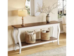 Mesa de Console de 180cm de Comprimento, Mesa de Sofá Vintage de 2 Camadas Behind The Couch