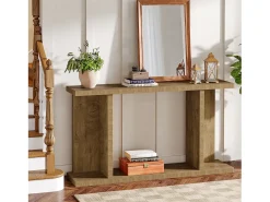 Mesa de Console de 140cm, Mesa de Entrada Rustica de 2 Andares para Atrás do Sofá