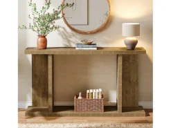 Mesa de Console de 140cm, Mesa de Entrada Rustica de 2 Andares para Atrás do Sofá