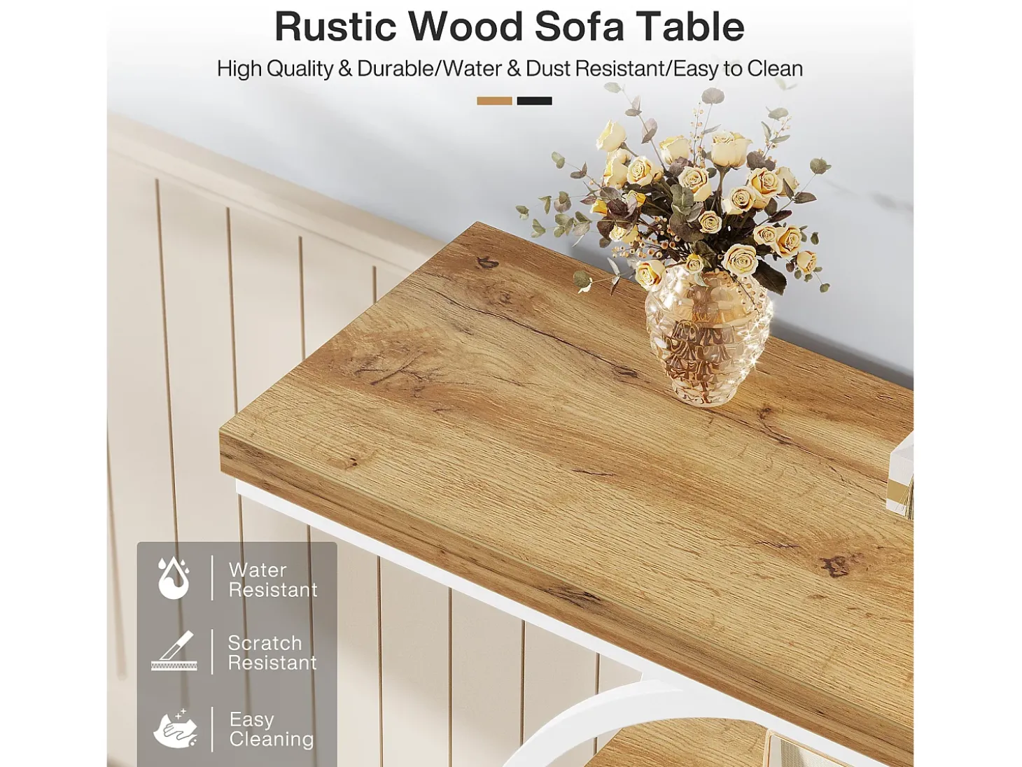 Mesa de Console de 105cm, Mesa de Sofá Industrial de 4 Andares com Base Circular para Entrada
