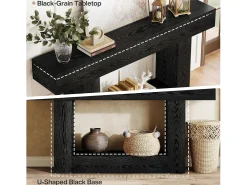 Mesa de Console de 160cm, Mesa de Sofá de 2 Andares Preta Mesa de Entrada