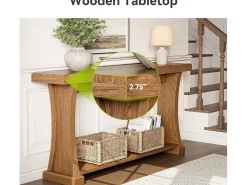 Mesa de Console de 160cm para Entrada, Mesa de Entrada de 2 Andares Atrás do Sofá