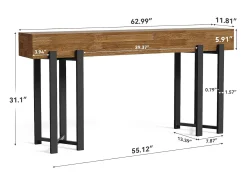 Mesa de Console de 160cm para Entrada, Mesa Rustica para Atrás do Sofá, Mesa Minimalista para Sala de Estar