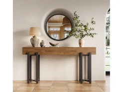 Mesa de Console de 160cm para Entrada, Mesa Rustica para Atrás do Sofá, Mesa Minimalista para Sala de Estar