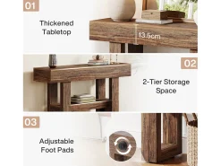 Mesa de console de quinta com 105 cm, mesa estreita para sofá de dois andares para trás do sofá