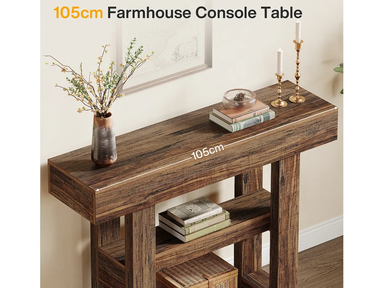 Mesa de console de quinta com 105 cm, mesa estreita para sofá de dois andares para trás do sofá