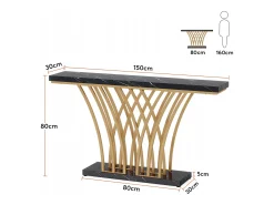 Mesa de Console Dourada - 150 x 29,5 x 80 cm - Moderna - com Pés de Metal em Formato de Grade - para Entrada, Corredor, Entrada, Sala (Preta)