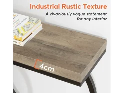 Mesa de console dourada de 140 cm, Mesa de entrada moderna com pés em metal dourado em formato de O, 140 x 30 x 80 cm, Cinza