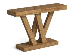 Mesa de console em madeira sólida, mesa de entrada rústica de 120 cm para sofá com base em duplo V