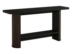 Mesa de Console Moderna 140cm, Mesa de Corredor Estreita Preta, Mesa de Sofá com 2 Prateleiras
