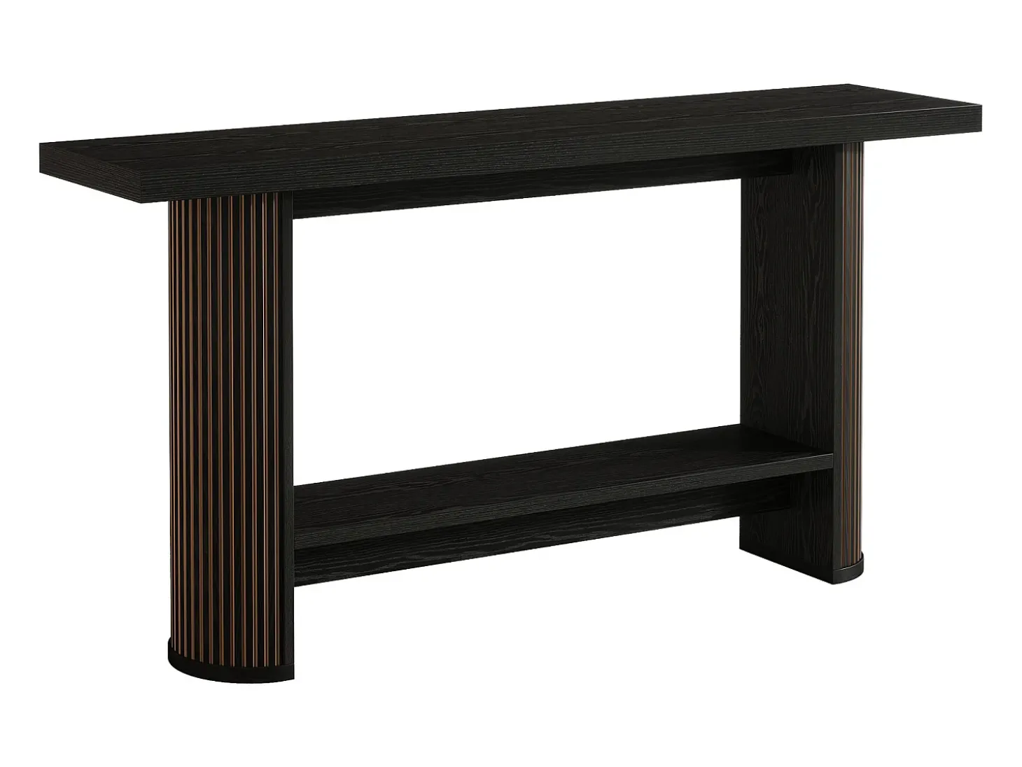 Mesa de Console Moderna 140cm, Mesa de Corredor Estreita Preta, Mesa de Sofá com 2 Prateleiras
