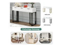 Mesa de console moderna com 3 gavetas - 120 x 36 x 80 cm - MDF - para sala, corredor - branco + preto