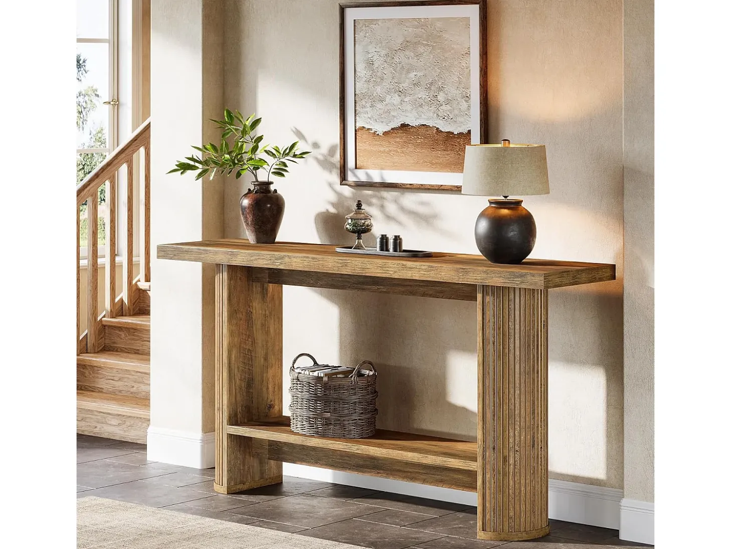Mesa de console moderna de 140 cm, mesa para corredor estreito com armazenamento para a sala de estar