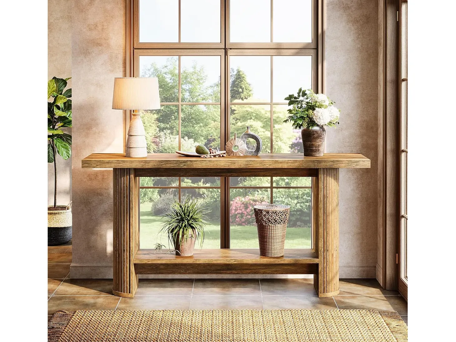 Mesa de console moderna de 140 cm, mesa para corredor estreito com armazenamento para a sala de estar