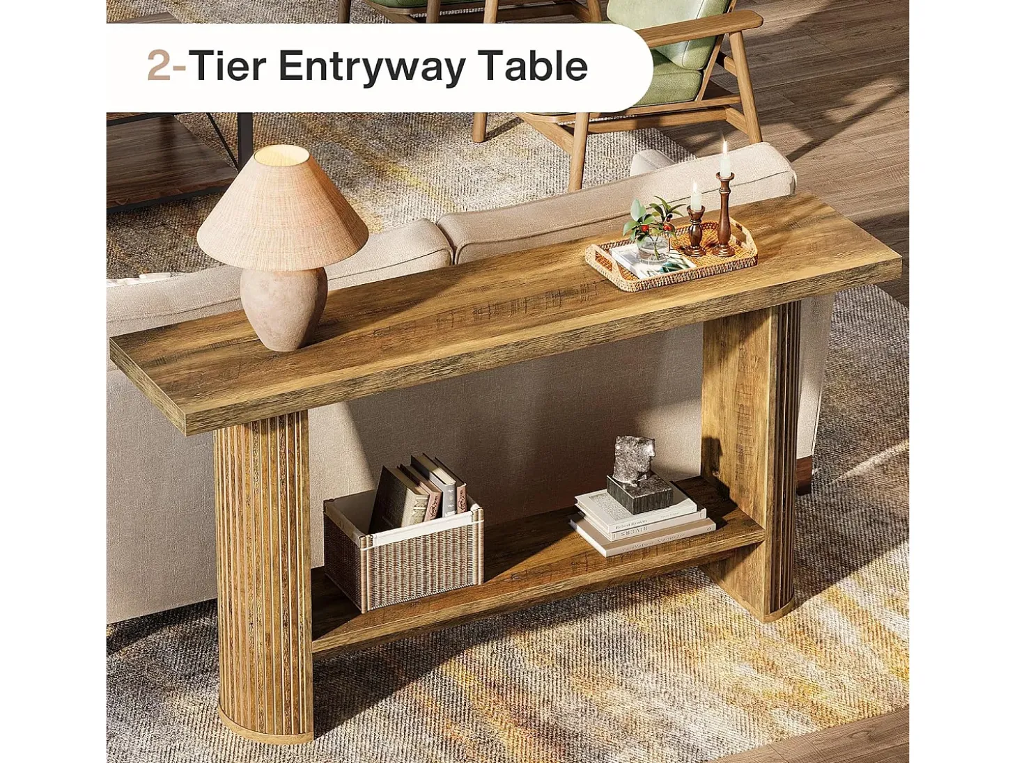 Mesa de console moderna de 140 cm, mesa para corredor estreito com armazenamento para a sala de estar
