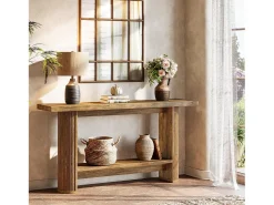 Mesa de console moderna de 140 cm, mesa para corredor estreito com armazenamento para a sala de estar