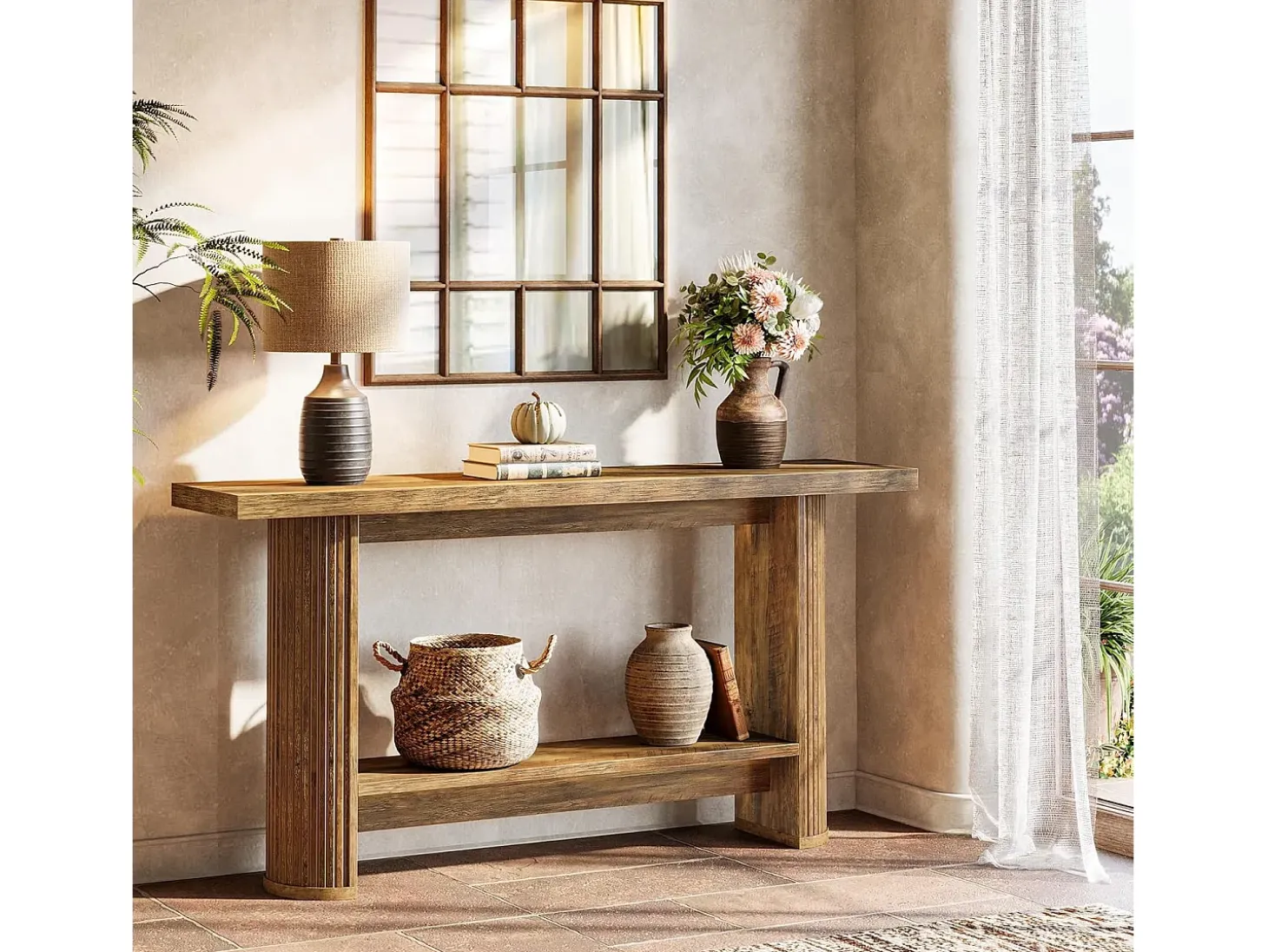 Mesa de console moderna de 140 cm, mesa para corredor estreito com armazenamento para a sala de estar