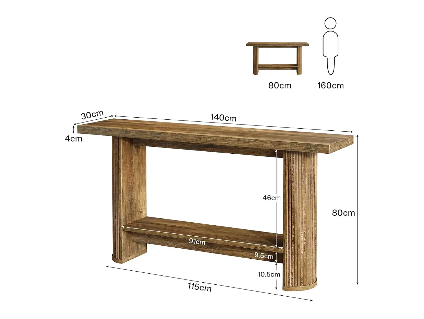 Mesa de console moderna de 140 cm, mesa para corredor estreito com armazenamento para a sala de estar