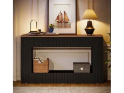 Mesa de console moderna, mesa de entrada em madeira de 140 cm com armazenamento, mesa para sofá estreita e comprida