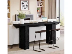Mesa de Console para Entrada, Mesa de Sofá Longa e Fina Preta de 160cm