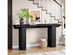 Mesa de Console para Entrada, Mesa de Sofá Longa e Fina Preta de 160cm