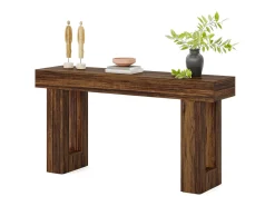 Mesa de console retangular com 160 cm de comprimento, mesa baixa atrás do sofá, mesa de granja para entrada, corredor, sala (castanho rústico)