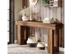 Mesa de console retangular com 160 cm de comprimento, mesa baixa atrás do sofá, mesa de granja para entrada, corredor, sala (castanho rústico)