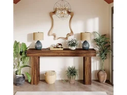 Mesa de console retangular com 160 cm de comprimento, mesa baixa atrás do sofá, mesa de granja para entrada, corredor, sala (castanho rústico)