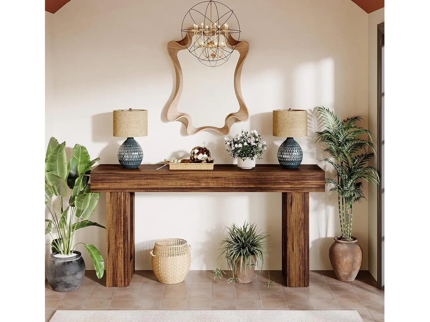 Mesa de console retangular com 160 cm de comprimento, mesa baixa atrás do sofá, mesa de granja para entrada, corredor, sala (castanho rústico)