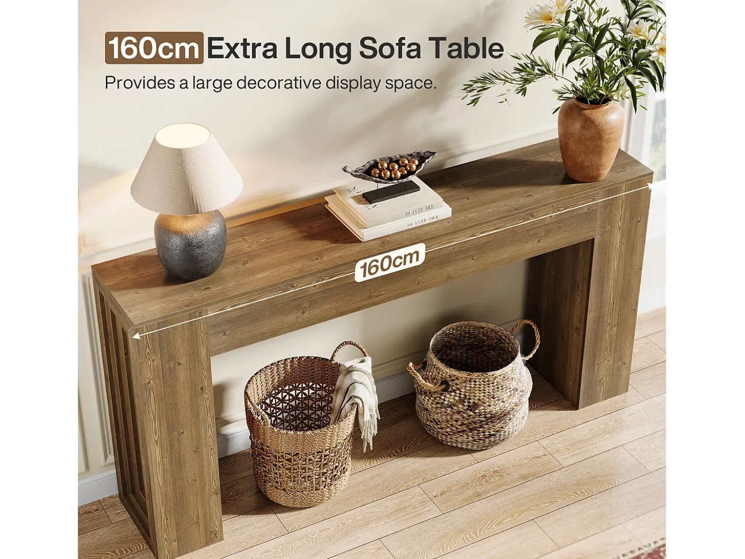 Mesa de console retangular com 160 cm de comprimento, mesa de entrada retangular atrás do sofá