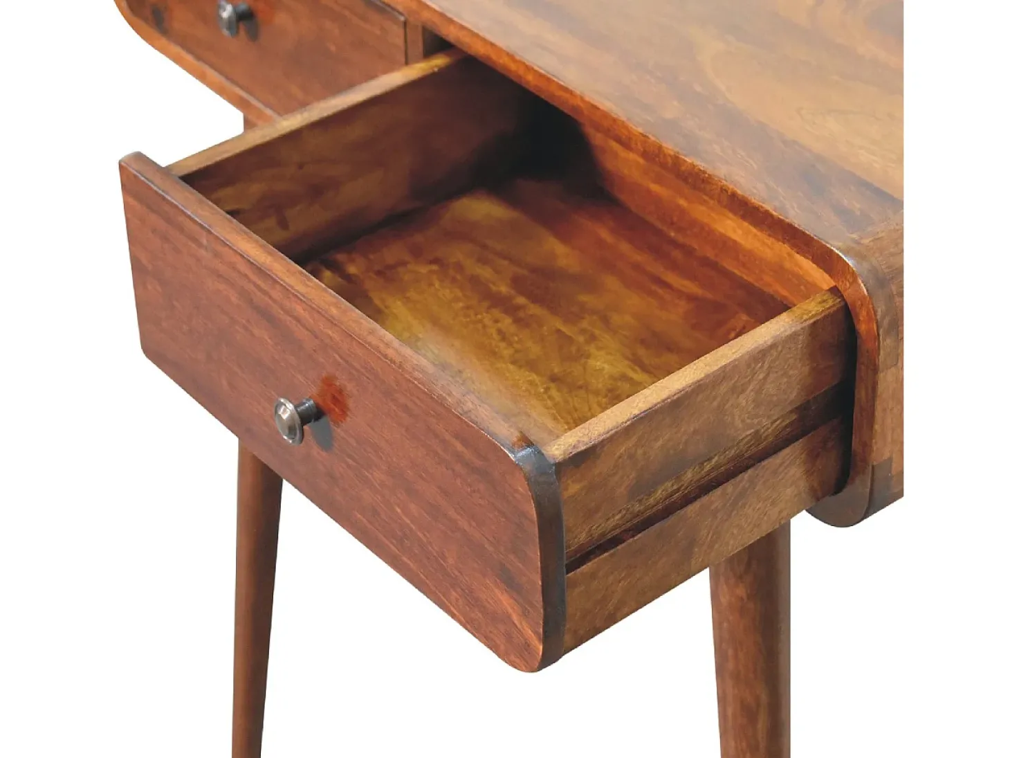 Mesa de corredor curvada em castanho Artisan Furniture, 2 gavetas, castanho