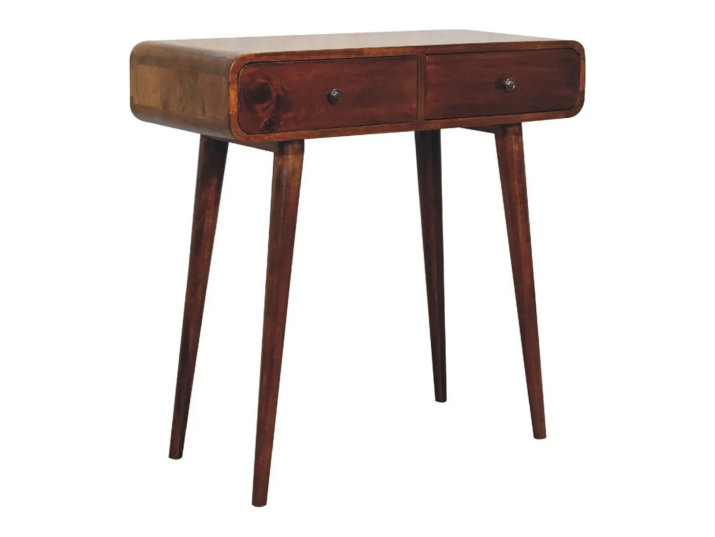Mesa de corredor curvada em castanho Artisan Furniture, 2 gavetas, castanho