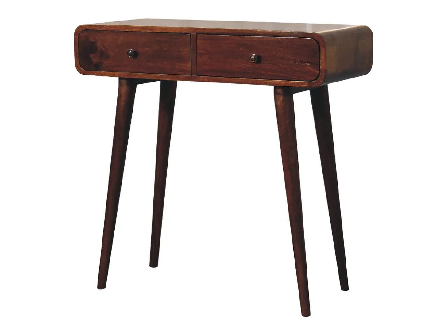 Mesa de corredor curvada em castanho Artisan Furniture, 2 gavetas, castanho