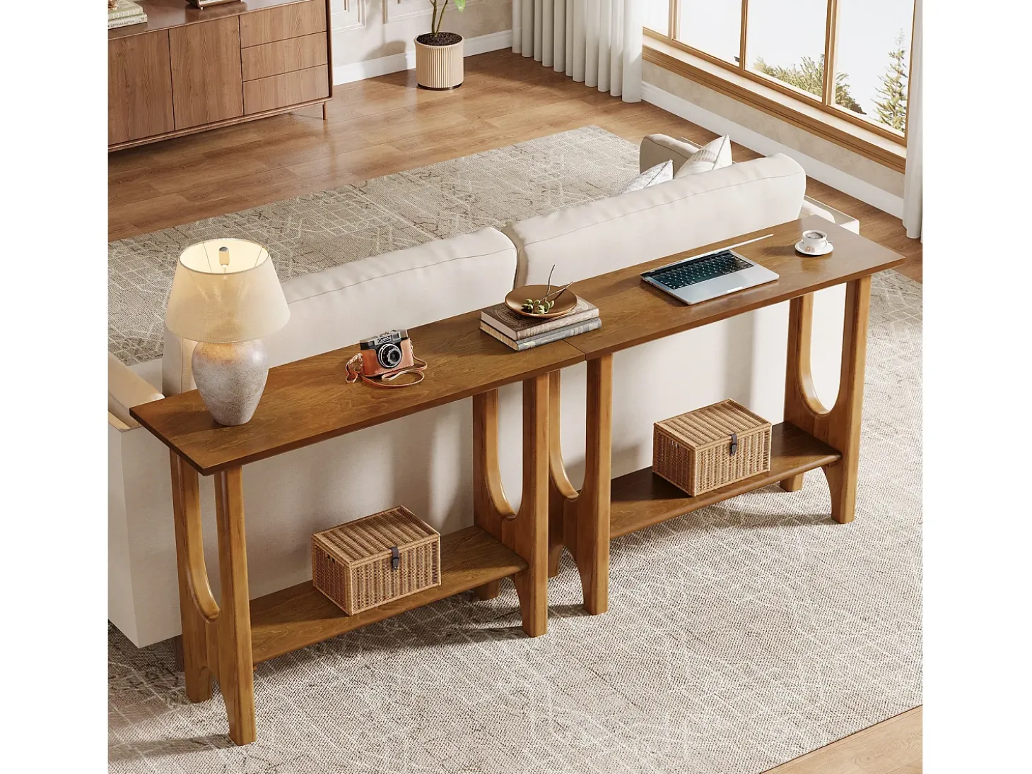 Mesa de entrada de 105 cm com espaço de armazenamento, mesa de corredor moderna de dois andares com pernas de madeira maciça para sala de estar, corredor
