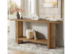 Mesa de entrada de 150 cm, mesa para sofá estreita e longa de dois andares para trás do sofá para sala de estar
