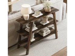 Mesa de entrada de 105 cm, Mesas de console, Mesa para sofá de 3 níveis, estreita e comprida com prateleiras de armazenamento abertas