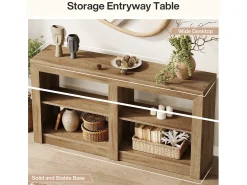 Mesa de Entrada de 150cm com Prateleira de 2 Níveis, Design de Silhueta Retangular, Mesa de Console de Sofá
