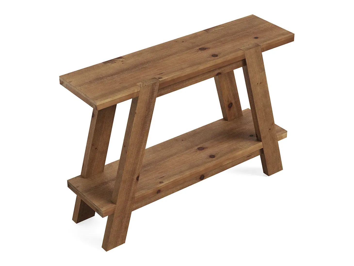 Mesa de entrada de madeira maciça de 110 cm, Mesa de console rústica de 2 níveis com armazenamento