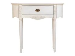 Mesa de entrada em madeira envelhecida laqueada branca com 1 gaveta.