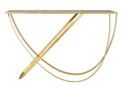 Mesa de entrada em metal dourado com tampo de vidro