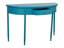 Mesa de entrada em metal com 1 gaveta, azul envelhecido