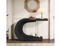 Mesa de entrada para console de 110 cm com armazenamento, mesa para trás do sofá em formato de C único em preto