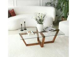 Mesa de estar Daaboubo, Mesa de café, Porta-revistas para sofá, Prateleira para sala de estar, 105x65h35 cm, Nogueira