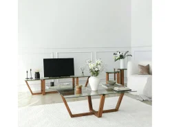 Mesa de estar Daaboubo, Mesa de café, Porta-revistas para sofá, Prateleira para sala de estar, 105x65h35 cm, Nogueira