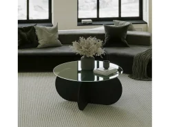Mesa de estar Dalcibiad, Mesa baixa para café, Suporte para sofá, Prateleira para sala de estar, 75x75h35 cm, Preto