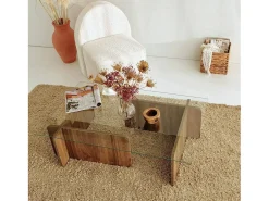 Mesa de estar Dfontola, Mesa baixa para café, Porta-revistas para sofá, Prateleira para sala de estar, 105x65h40 cm, Noz